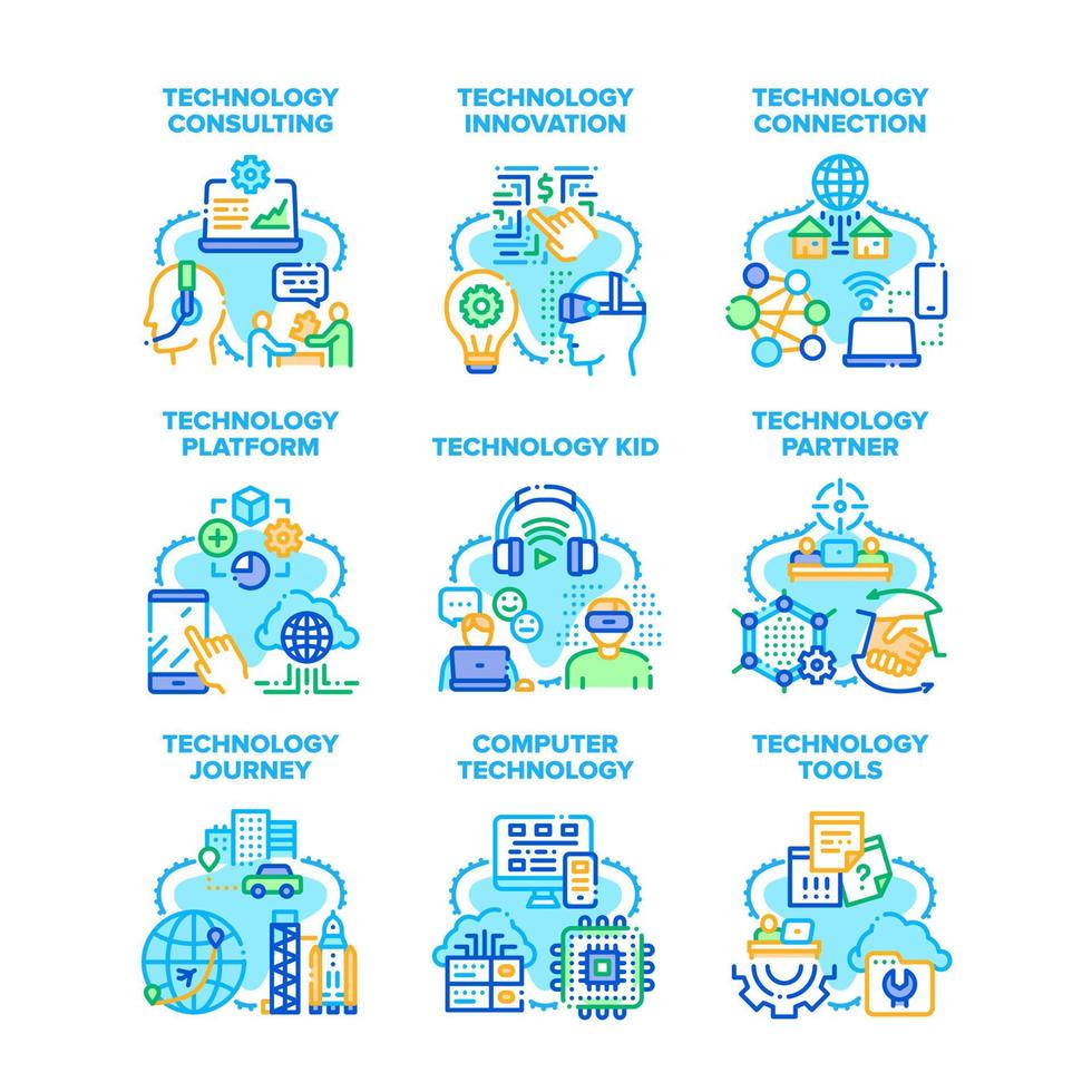 Computertechnologie stellt Symbole Vektorillustrationen ein vektor