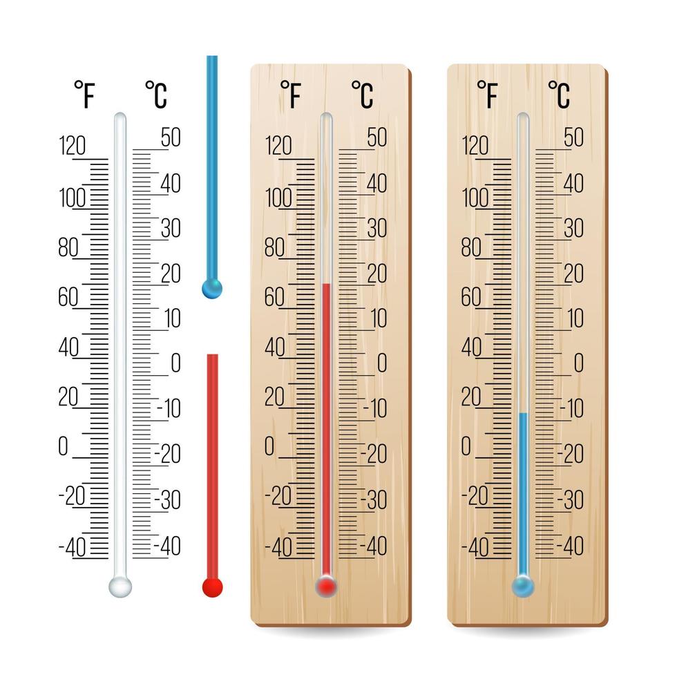 realistisk meteorologiska termometer vektor. rred och blå. annorlunda nivåer. isolerat illustration vektor