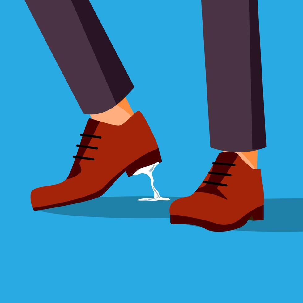 företag problem fastnat vektor. fötter. affärsman sko med tugga gummi. fel steg, beslut. tecknad serie illustration vektor
