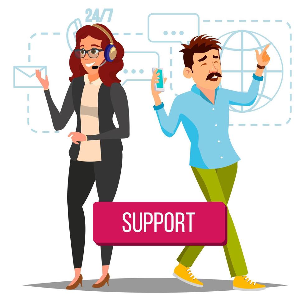 technischer Support-Vektor. Bediener bei der Arbeit. Online-Tech-Support. flache isolierte illustration vektor