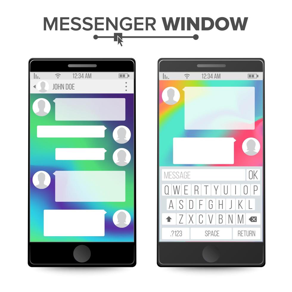 Smartphone isoliert auf weißem Hintergrund. Messenger-Fenster. Handy-App zum Reden. Sprechblasen. Vektor-Illustration vektor