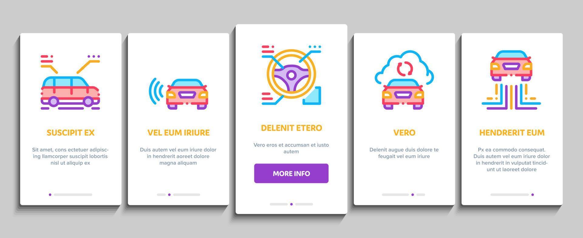 Smart-Car-Technologie-Onboarding-Elemente-Icons setzen Vektor