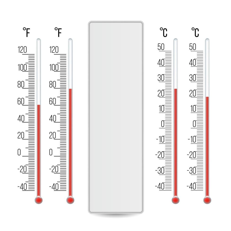 Meteorologie-Thermometer-Vektor. Skala Celsius, Fahrenheit. isolierte Abbildung vektor