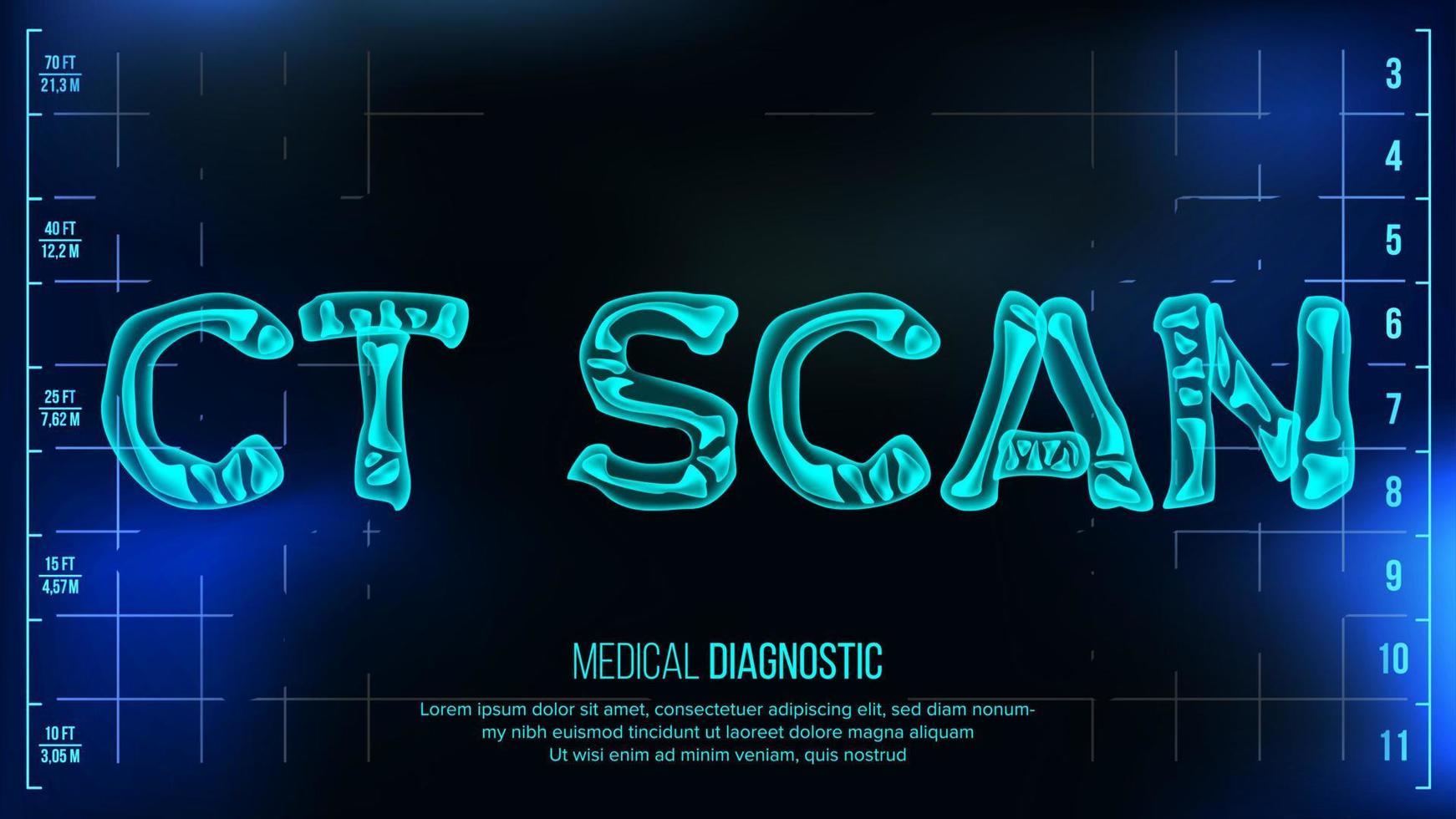 ct-Scan-Banner-Vektor. medizinischen Hintergrund. transparenter röntgen-röntgentext mit knochen. Radiologie 3D-Scan. Typografie der medizinischen Gesundheit. futuristische technologieillustration vektor