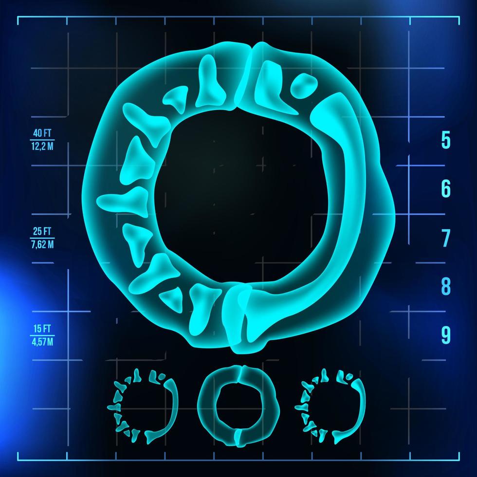 o Briefvektor. große Ziffer. röntgen röntgenschrift lichtzeichen. Neon-Scan-Effekt für medizinische Radiologie. Alphabet. 3D-Blaulichtziffer mit Knochen. Medizin, Krankenhaus, Pirat, futuristischer Stil. Illustration vektor