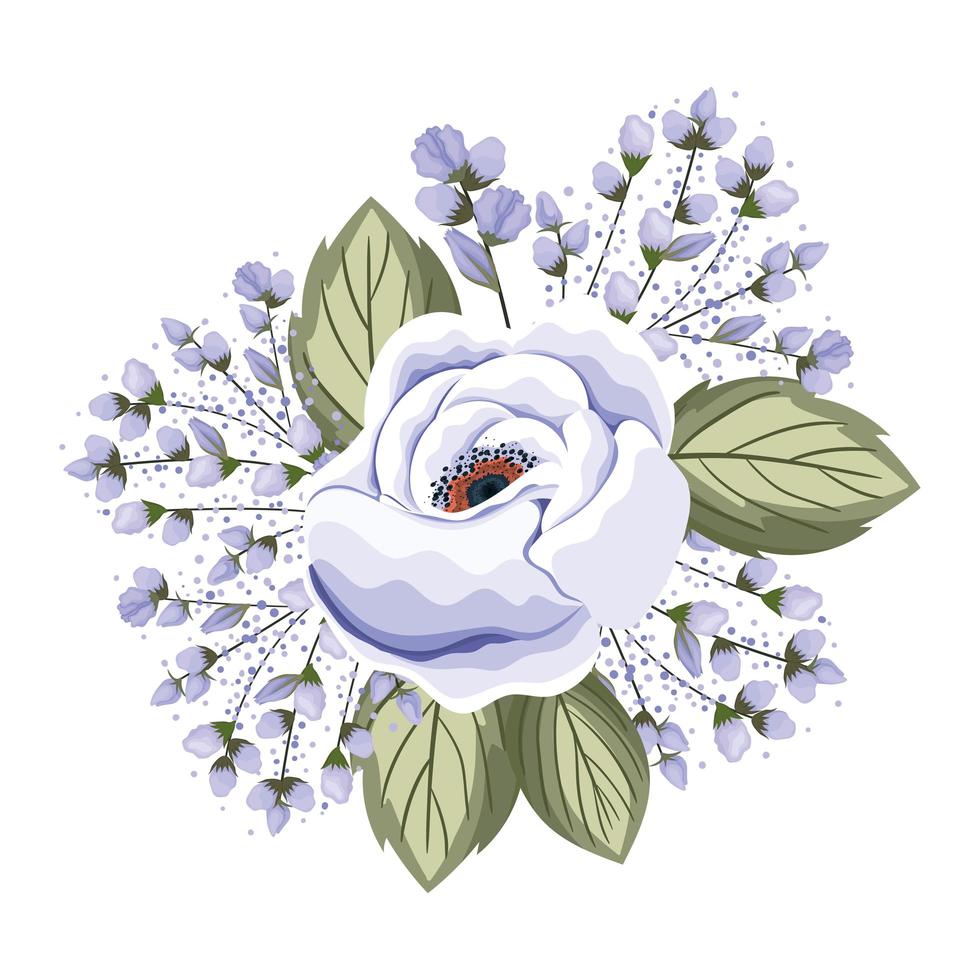 vit rosblomma med knoppar och bladmålning vektor