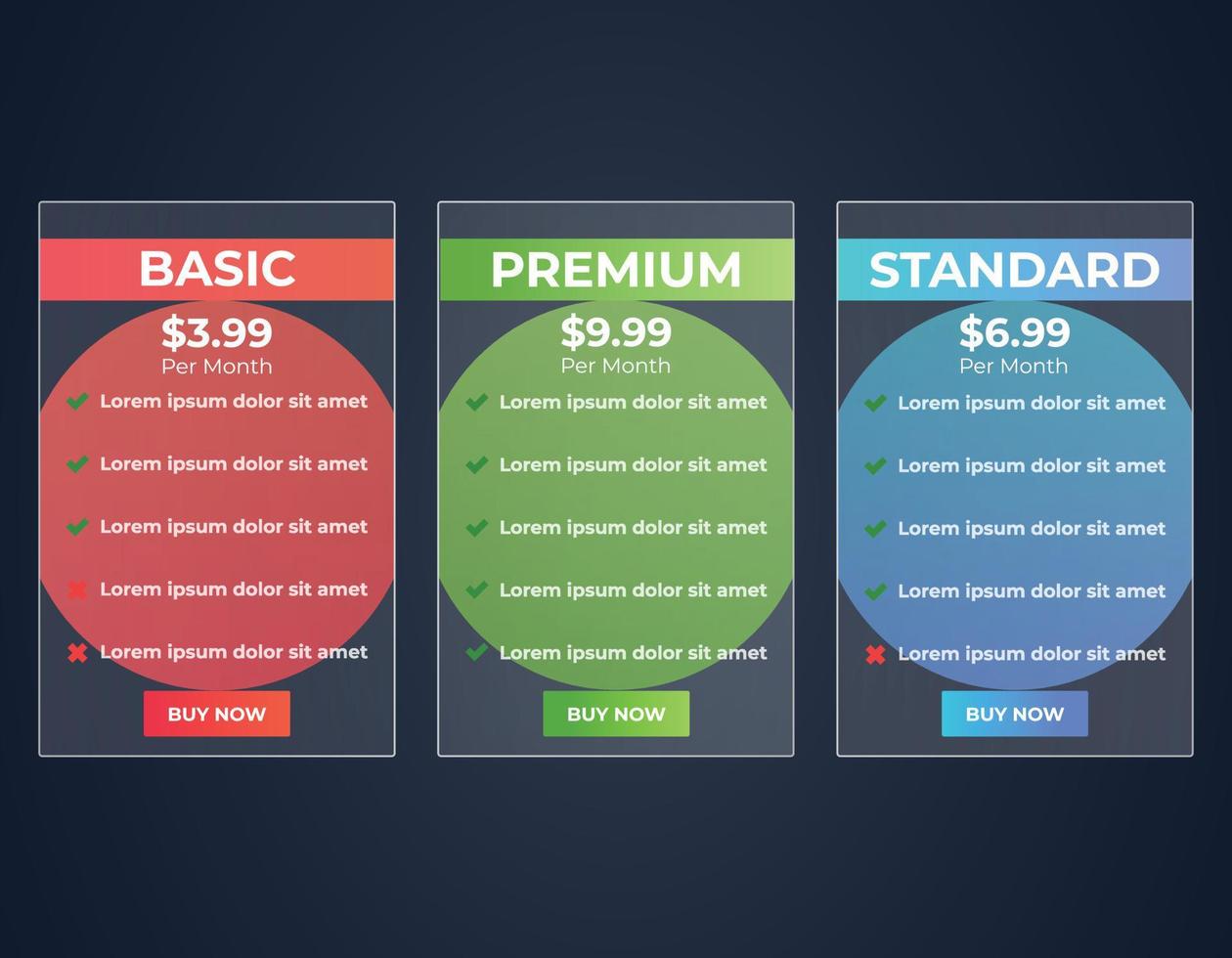 modern glas morfism webb prissättning tabell jämförelse Diagram ui design mall vektor