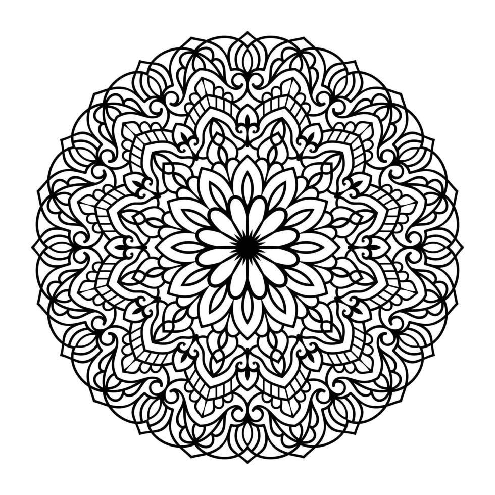 Blumen-Mandala-Malvorlagen-Interieur, handgezeichnetes, umrissenes Mandala-Linienkunstgekritzel zum Färben von Seiten, Blumen-Mandala-Malbuch vektor