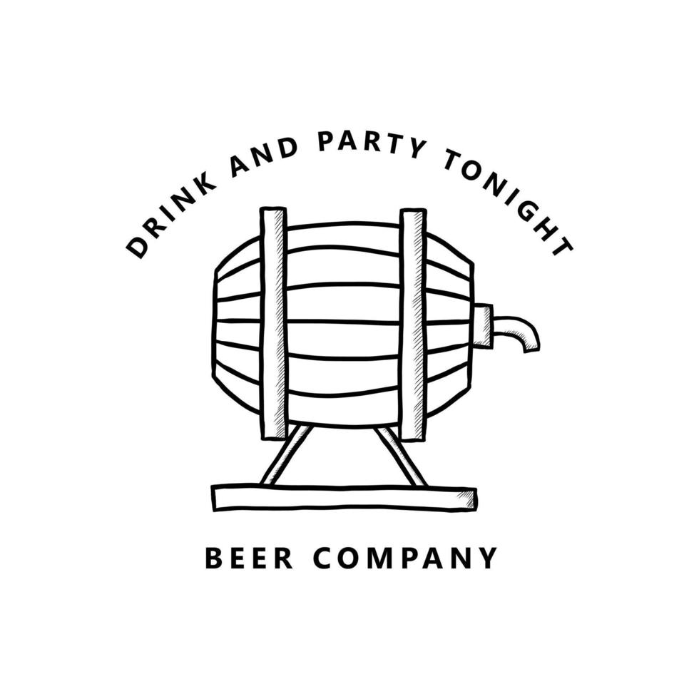 öl tunna logotyp årgång hand dragen vektor design. dryck och fest alkohol symbol illustration
