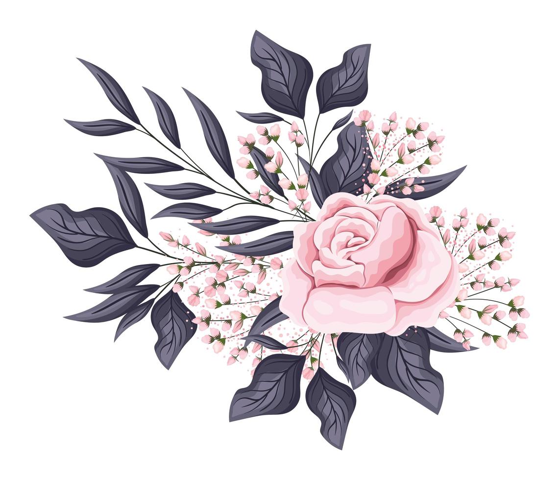 rosa rosblomma med knoppar och bladmålning vektor