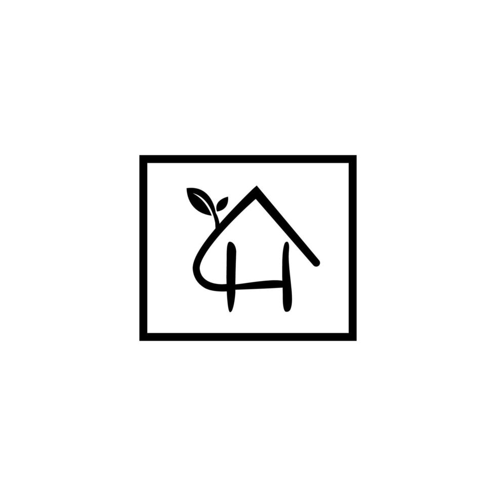 naturlig brev h modern alfabet symbol vektor med hus och blad