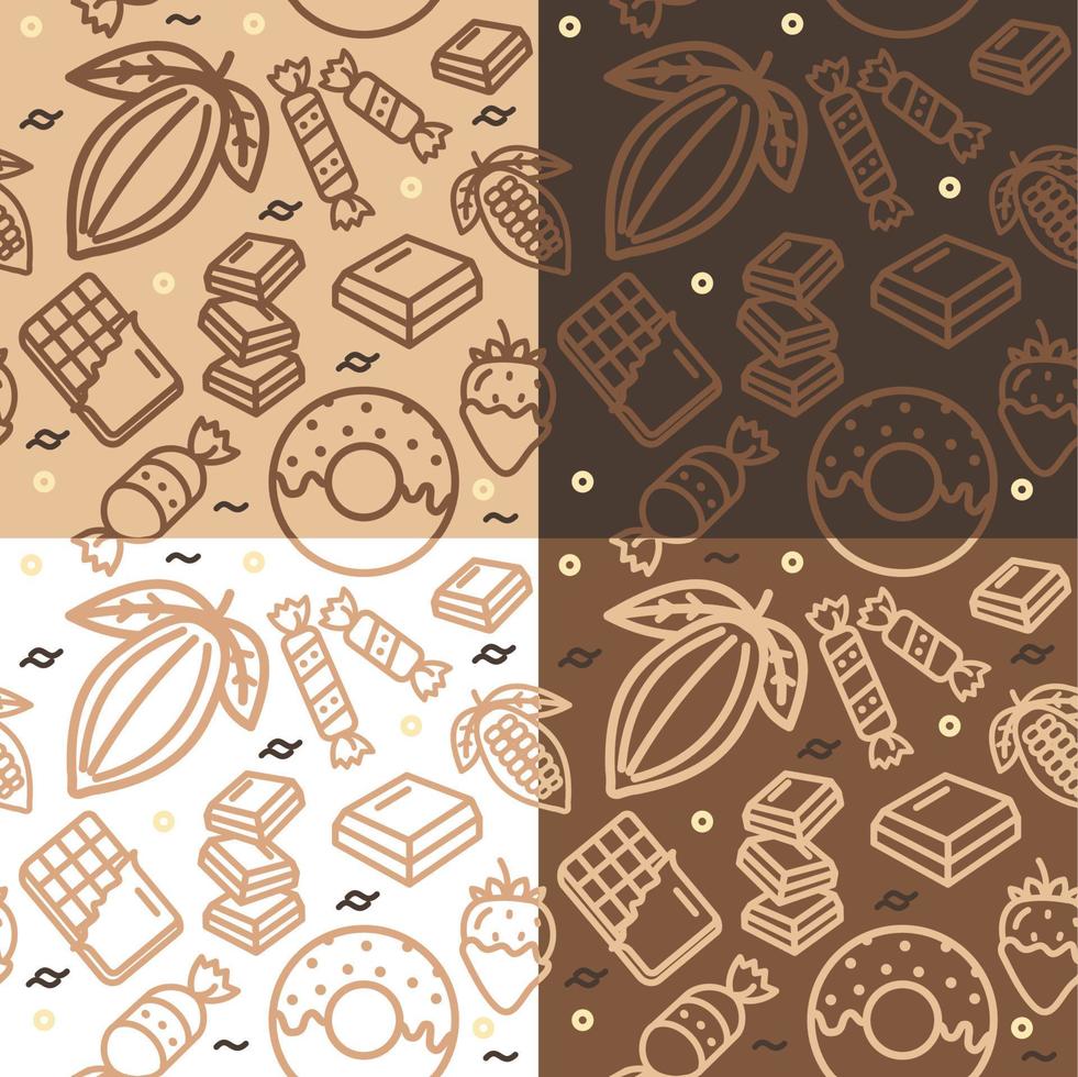 choklad sötsaker tecken sömlös mönster bakgrund uppsättning. vektor