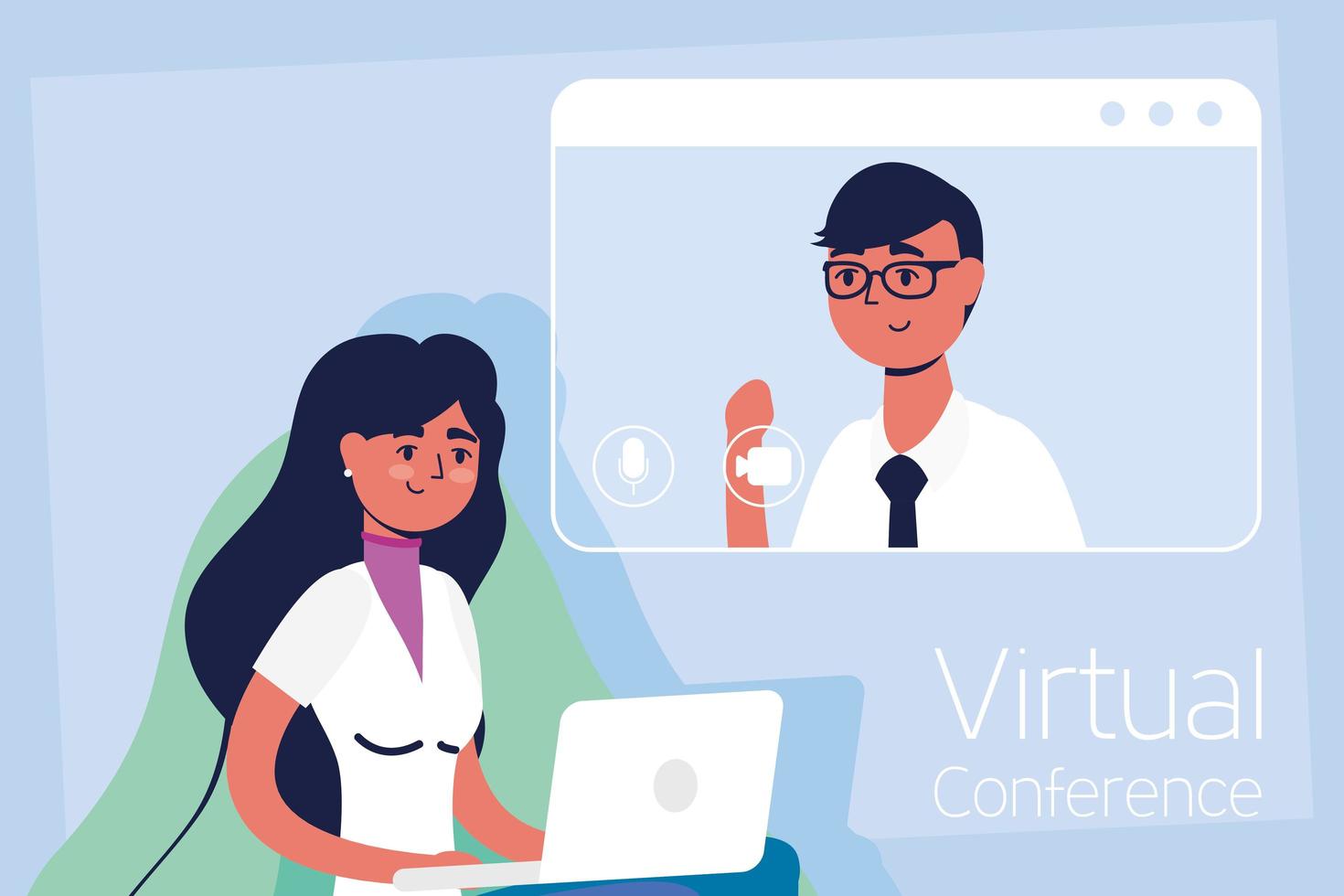 Frau auf dem Laptop für eine virtuelle Telefonkonferenz vektor