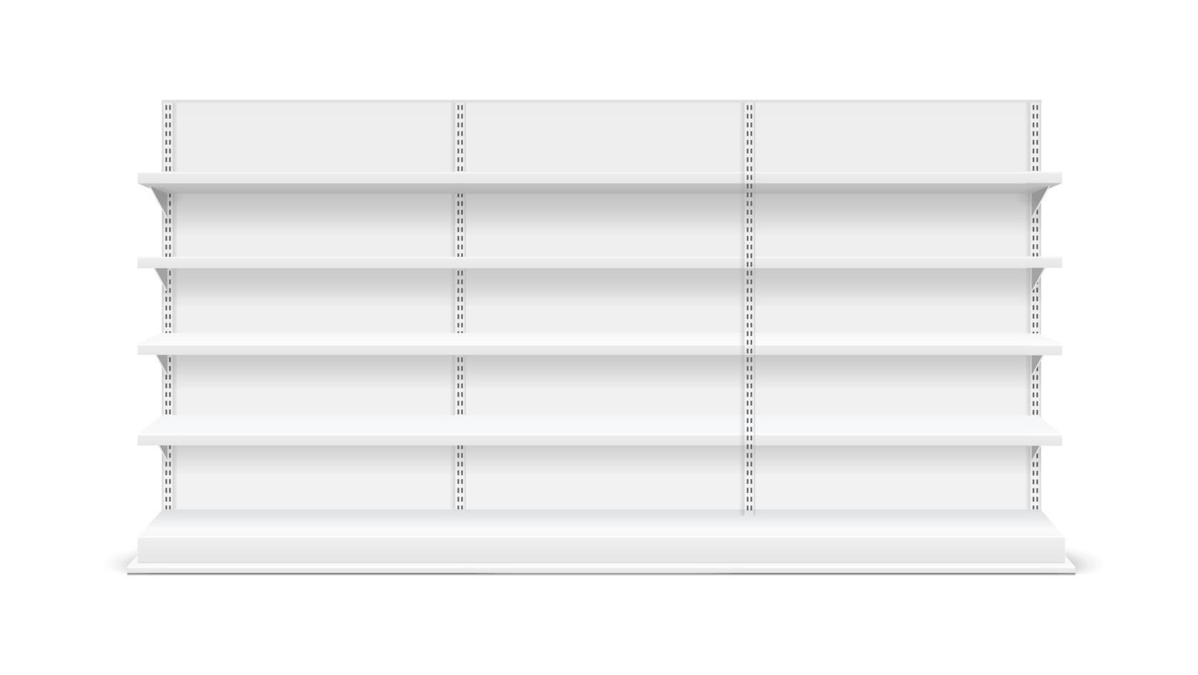 realistisches detailliertes 3d-weißes leeres großes regal-vorlagenmodell. Vektor