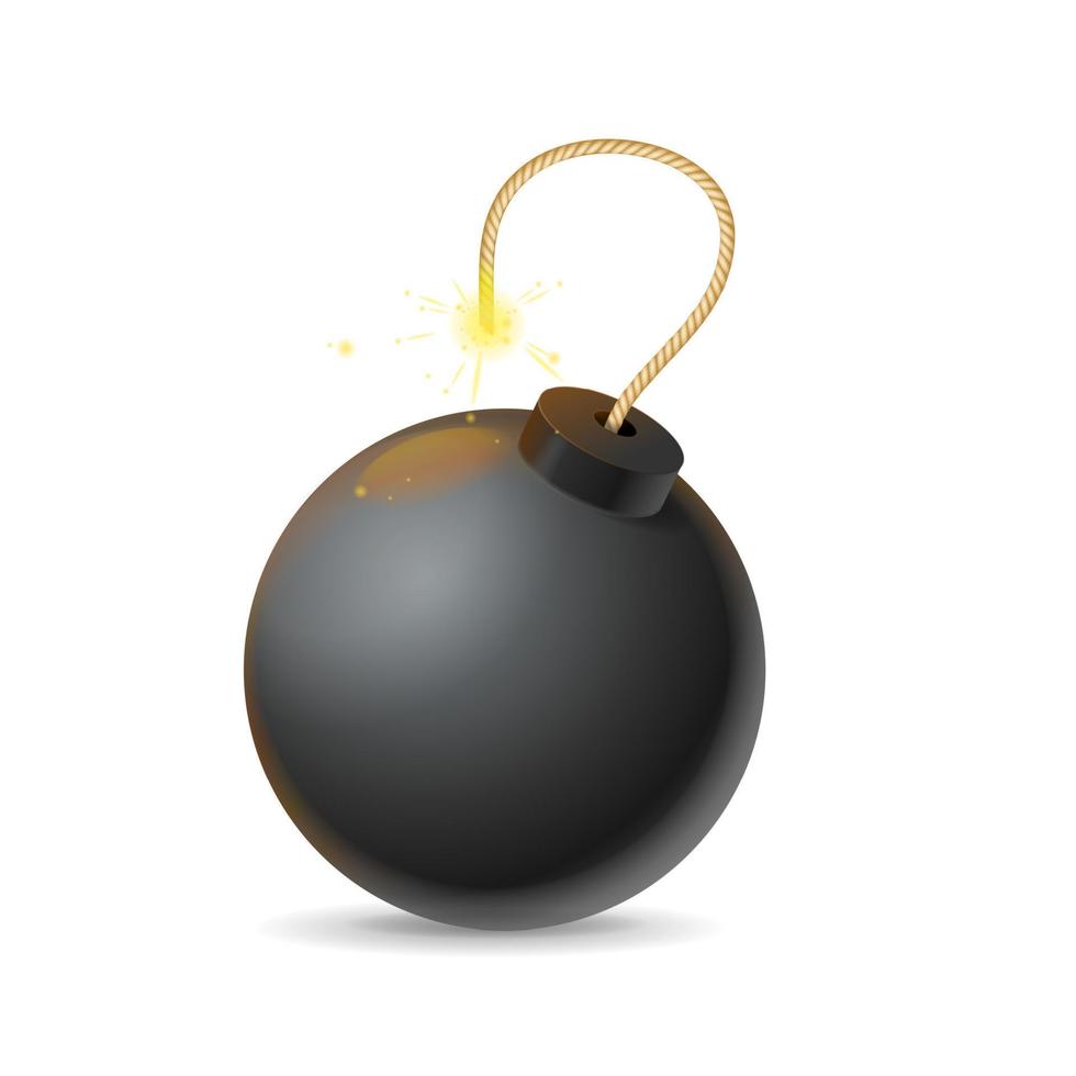 realistische detaillierte 3D-Explosion der schwarzen Bombe. Vektor