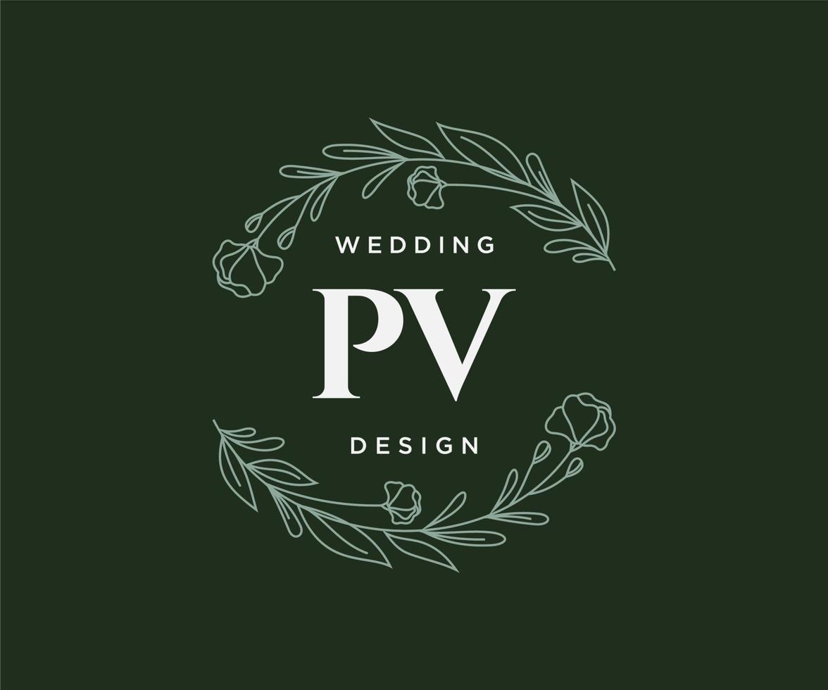 pv initialen brief hochzeitsmonogramm logos sammlung, handgezeichnete moderne minimalistische und florale vorlagen für einladungskarten, save the date, elegante identität für restaurant, boutique, café im vektor