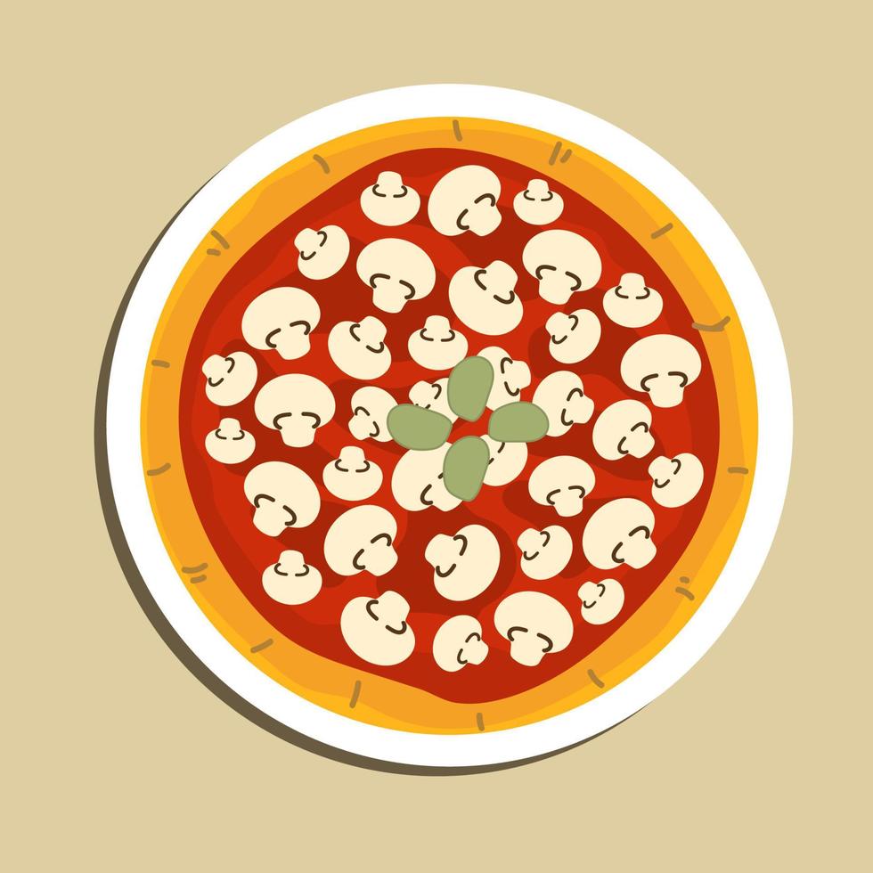 italiensk pizza, färsk bakad gott italiensk capriciosa pizza. baner, meny recept plats för text, topp se, på vit tallrik. mat illustration vektor