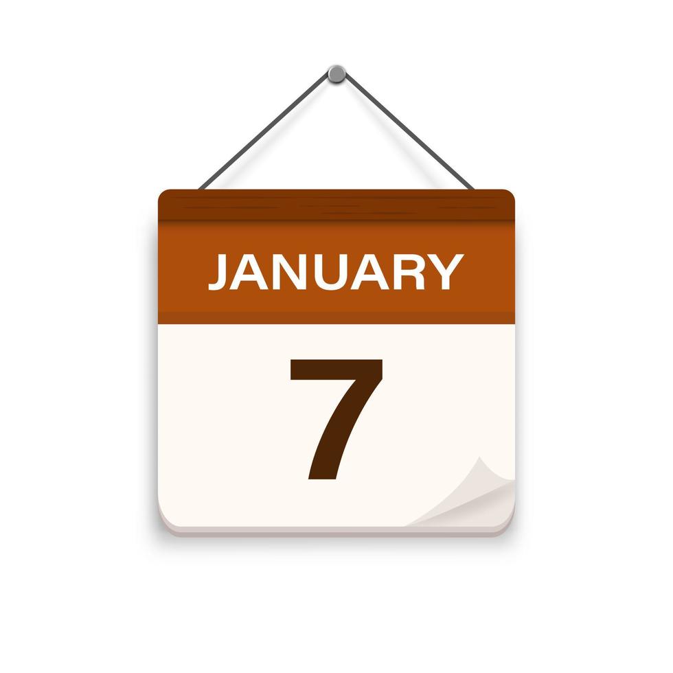 7. januar, kalendersymbol mit schatten. Tag Monat. Besprechungstermin. Datum des Veranstaltungsplans. flache vektorillustration. vektor