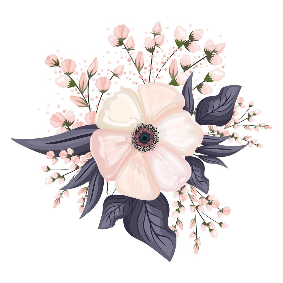weiße Blume mit Knospen- und Blattmalerei vektor