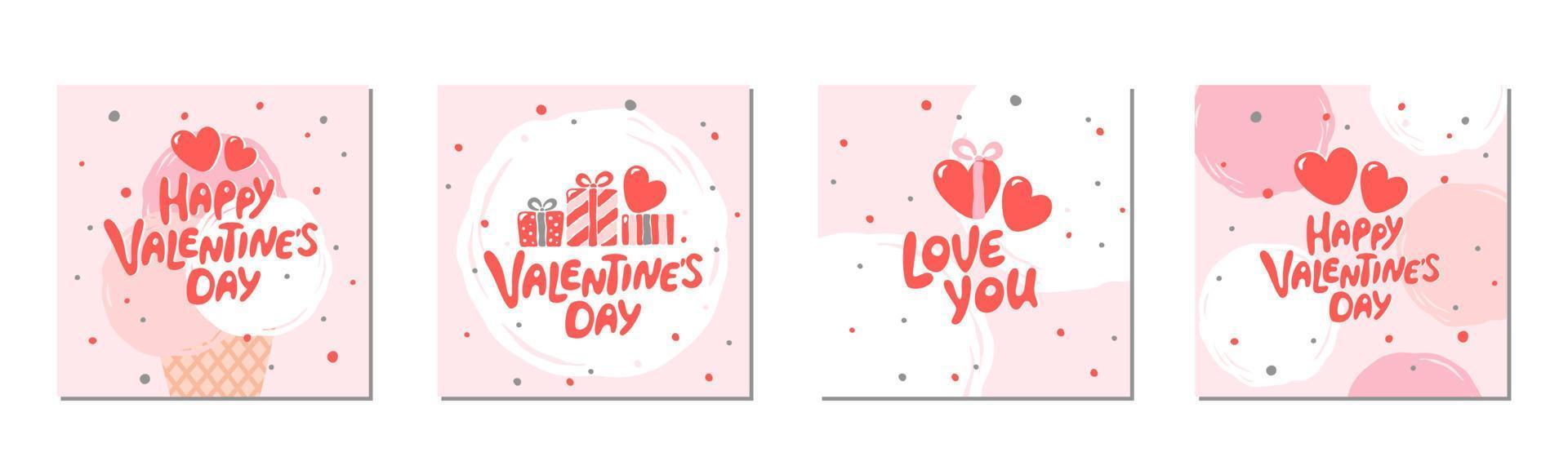 satz von valentinstaggrußkarten mit handgeschriebener grußbeschriftung. geeignet für social-media-posts, banner-design. Vektor-Illustration. vektor