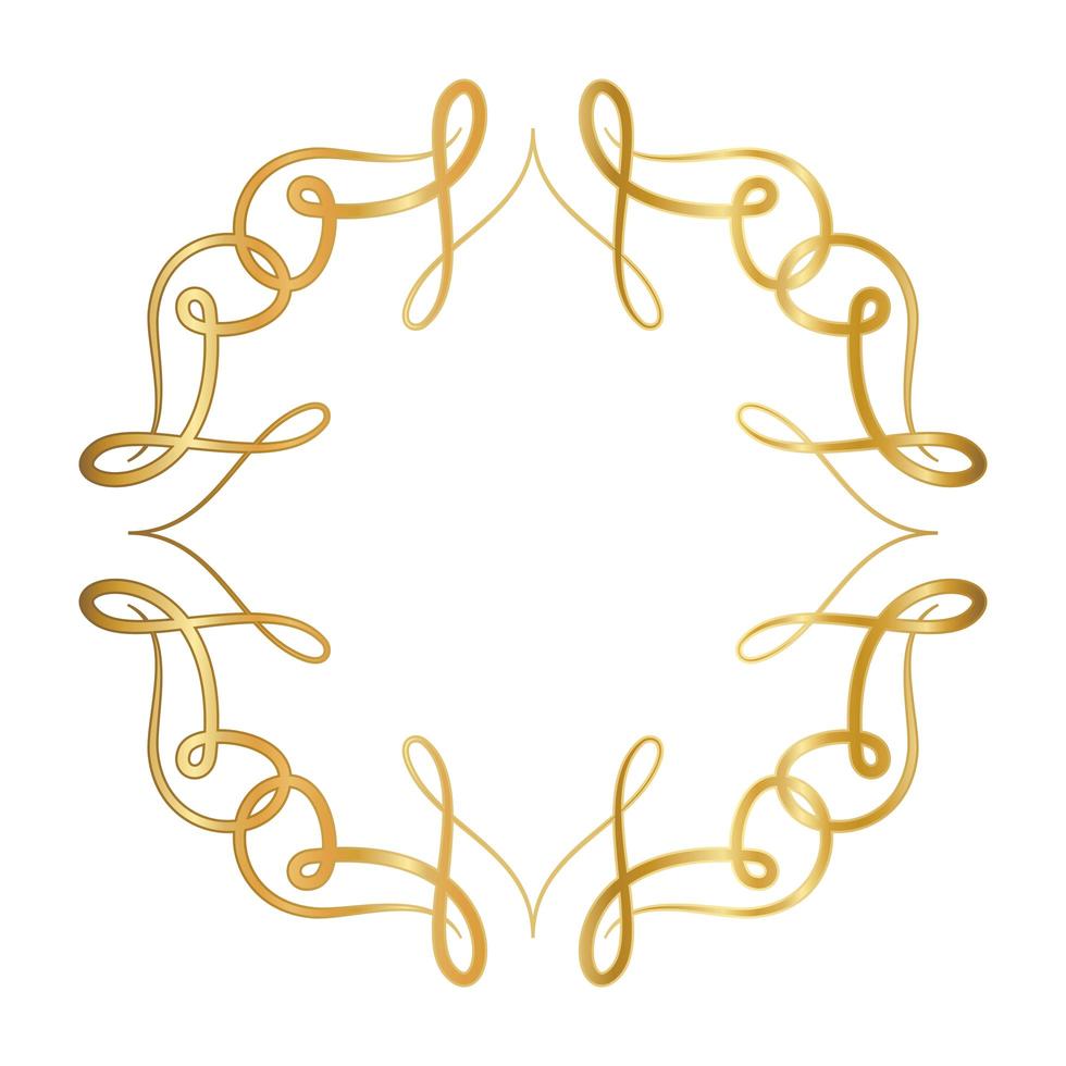 guld prydnad ram med kurvor design vektor