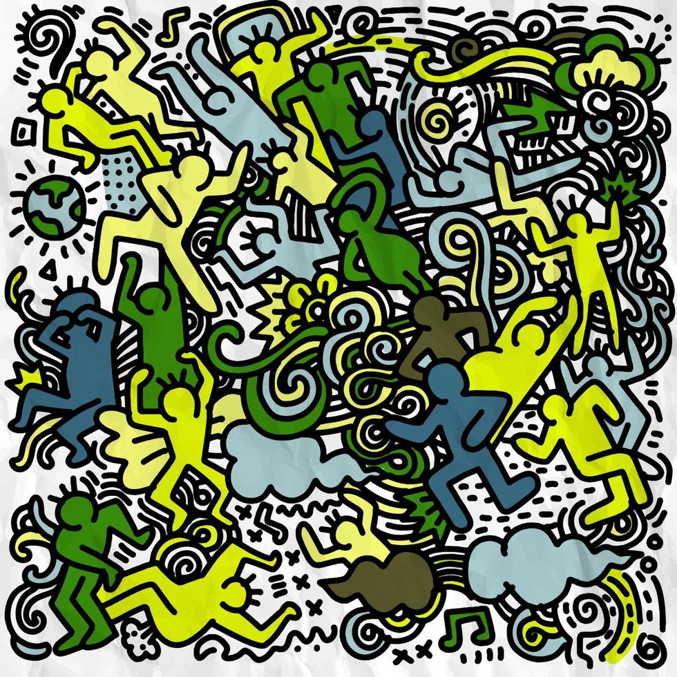 Skizze im Doodle-Stil. Gruppe lustiger Leute. Vektor illustrat