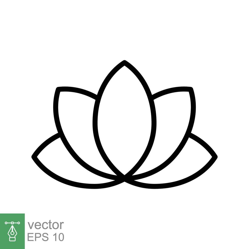 lotus ikon. enkel översikt stil. harmoni symbol, koppla av spa blomma, kronblad, blad, blomma, natur växt begrepp. tunn linje vektor illustration isolerat på vit bakgrund. eps 10.