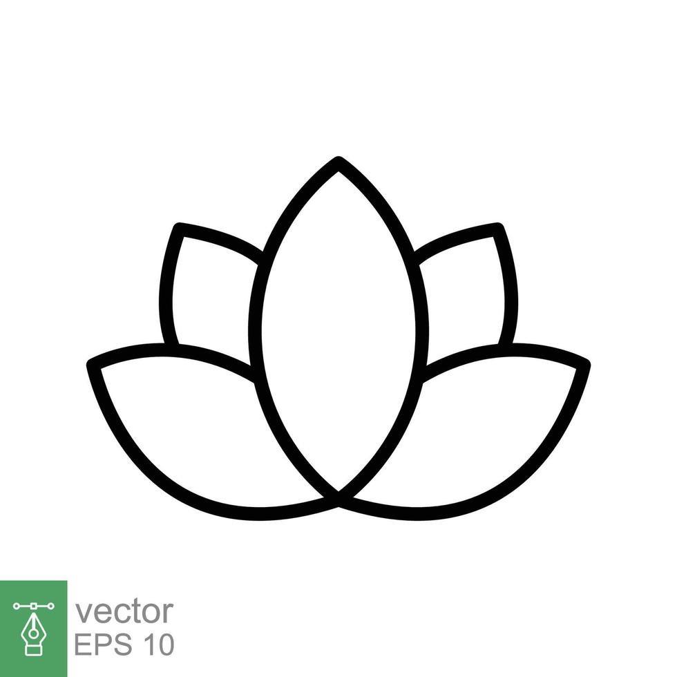 lotus ikon. enkel översikt stil. harmoni symbol, koppla av spa blomma, kronblad, blad, blomma, natur växt begrepp. tunn linje vektor illustration isolerat på vit bakgrund. eps 10.