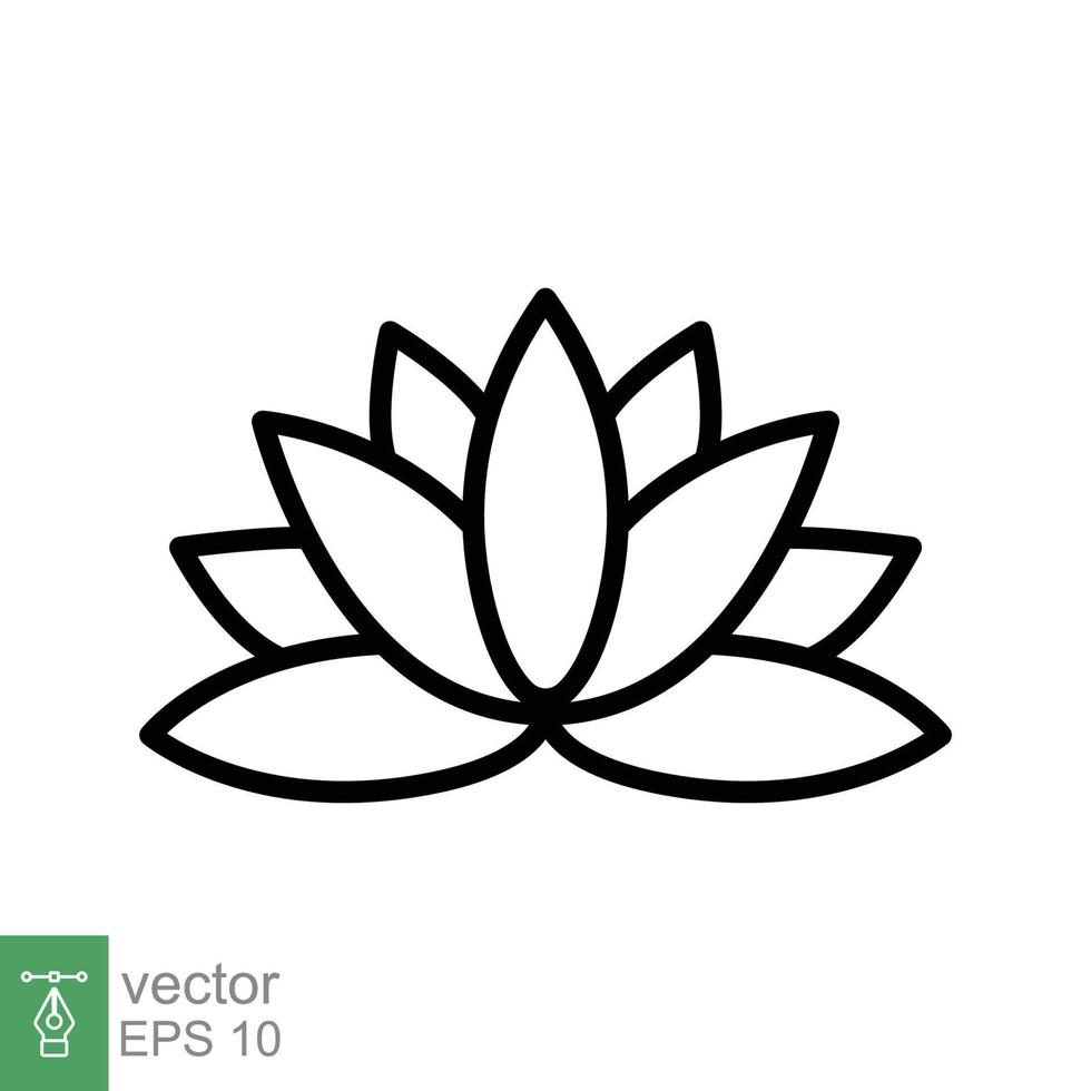 lotus ikon. enkel översikt stil. harmoni symbol, koppla av spa blomma, kronblad, blad, blomma, natur växt begrepp. tunn linje vektor illustration isolerat på vit bakgrund. eps 10.