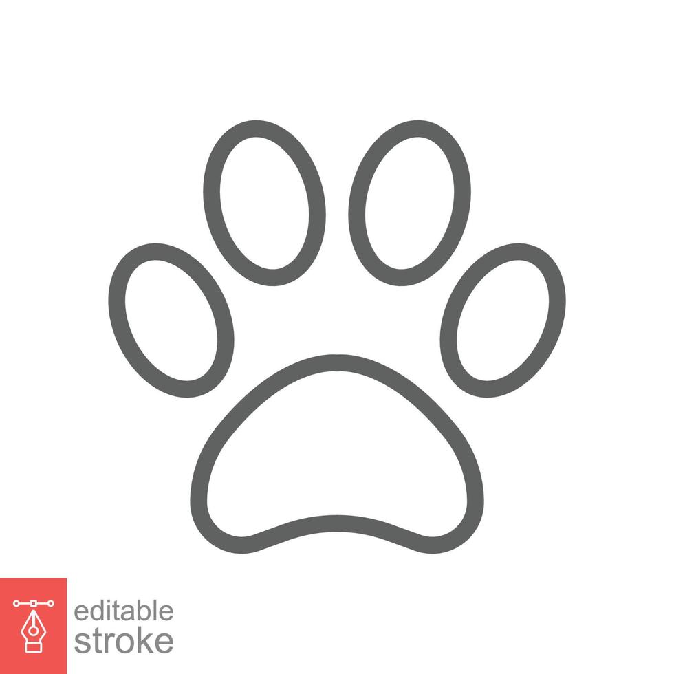 Pfotenabdruck-Symbol. einfacher Gliederungsstil. Fußabdruck, schwarze Silhouette, Hund, Katze, Haustier, Welpe, Tierfußkonzept. Linienvektordarstellung isoliert auf weißem Hintergrund. bearbeitbarer Strich eps 10. vektor