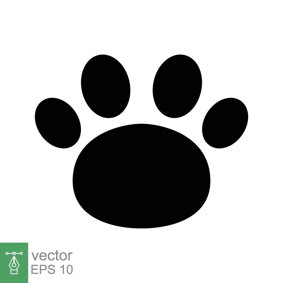 Pfotenabdruck-Symbol. einfacher solider Stil. Fußabdruck, schwarze Silhouette, Hund, Katze, Haustier, Welpe, Tierfußkonzept. Glyphenvektorillustration lokalisiert auf weißem Hintergrund. Folge 10. vektor