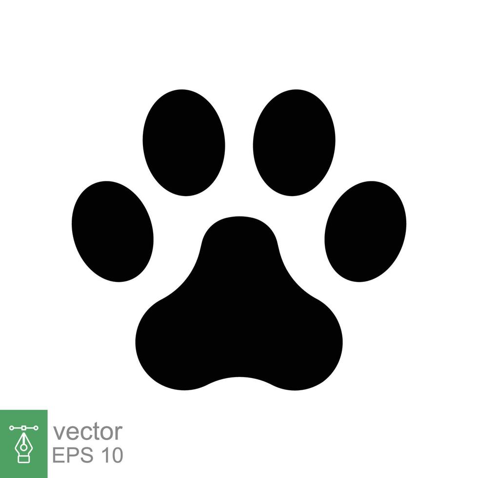 Pfotenabdruck-Symbol. einfacher solider Stil. Fußabdruck, schwarze Silhouette, Hund, Katze, Haustier, Welpe, Tierfußkonzept. Glyphenvektorillustration lokalisiert auf weißem Hintergrund. Folge 10. vektor