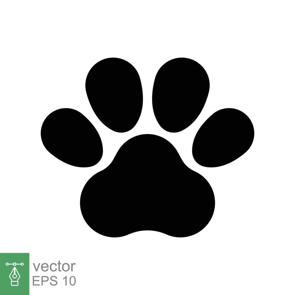 Pfotenabdruck-Symbol. einfacher solider Stil. Fußabdruck, schwarze Silhouette, Hund, Katze, Haustier, Welpe, Tierfußkonzept. Glyphenvektorillustration lokalisiert auf weißem Hintergrund. Folge 10. vektor