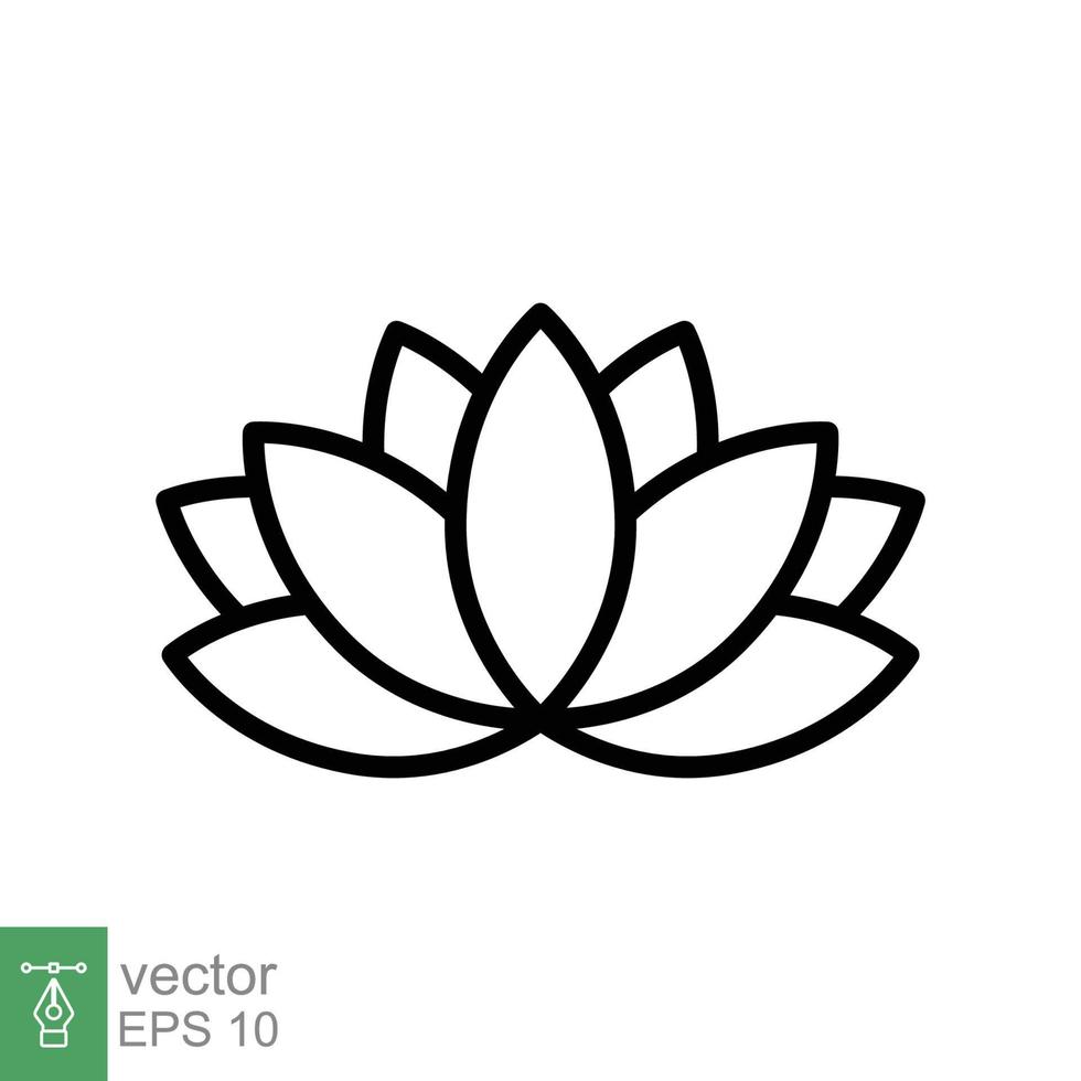 lotus ikon. enkel översikt stil. harmoni symbol, koppla av spa blomma, kronblad, blad, blomma, natur växt begrepp. tunn linje vektor illustration isolerat på vit bakgrund. eps 10.