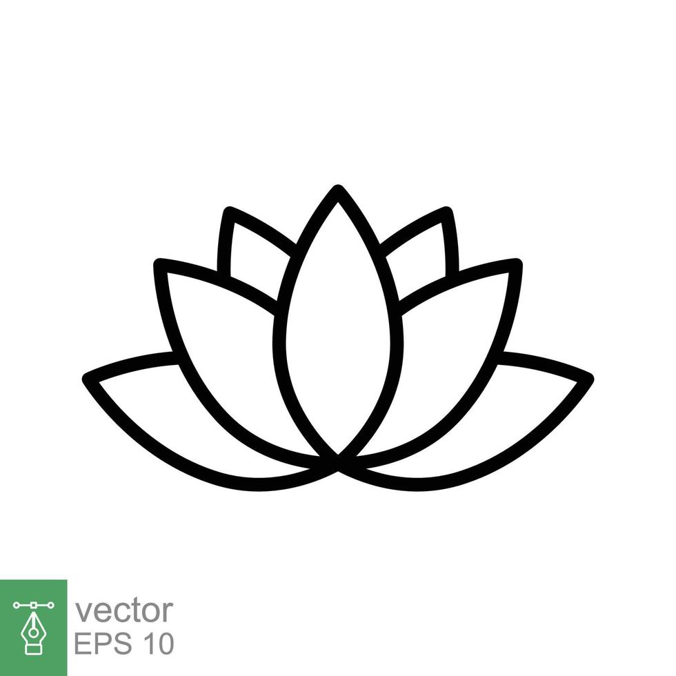 lotus ikon. enkel översikt stil. harmoni symbol, koppla av spa blomma, kronblad, blad, blomma, natur växt begrepp. tunn linje vektor illustration isolerat på vit bakgrund. eps 10.