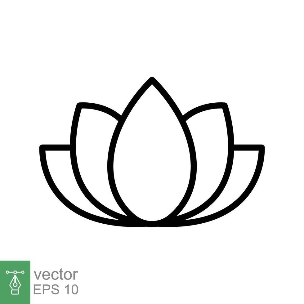 lotus ikon. enkel översikt stil. harmoni symbol, koppla av spa blomma, kronblad, blad, blomma, natur växt begrepp. tunn linje vektor illustration isolerat på vit bakgrund. eps 10.