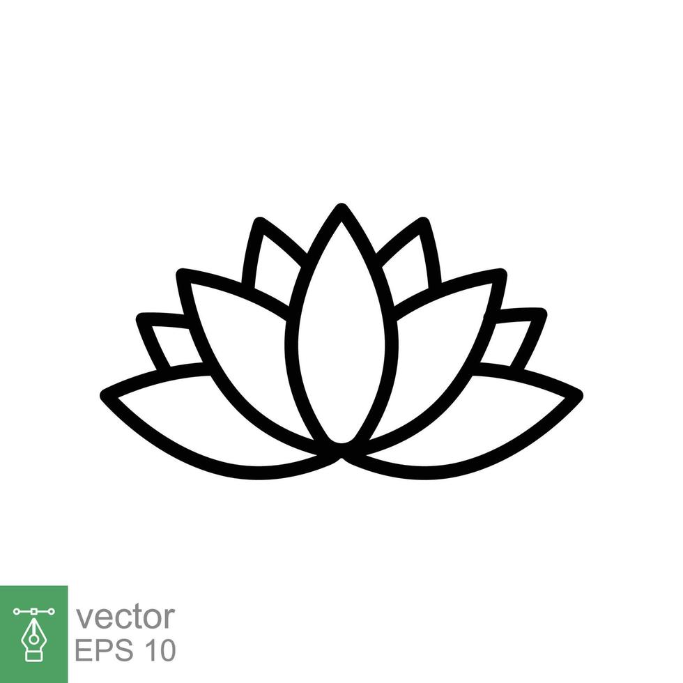 Lotus-Symbol. einfacher Gliederungsstil. Harmoniesymbol, Relax-Spa-Blume, Blütenblatt, Blatt, Blüte, Naturpflanzenkonzept. dünne Linie Vektorillustration isoliert auf weißem Hintergrund. Folge 10. vektor