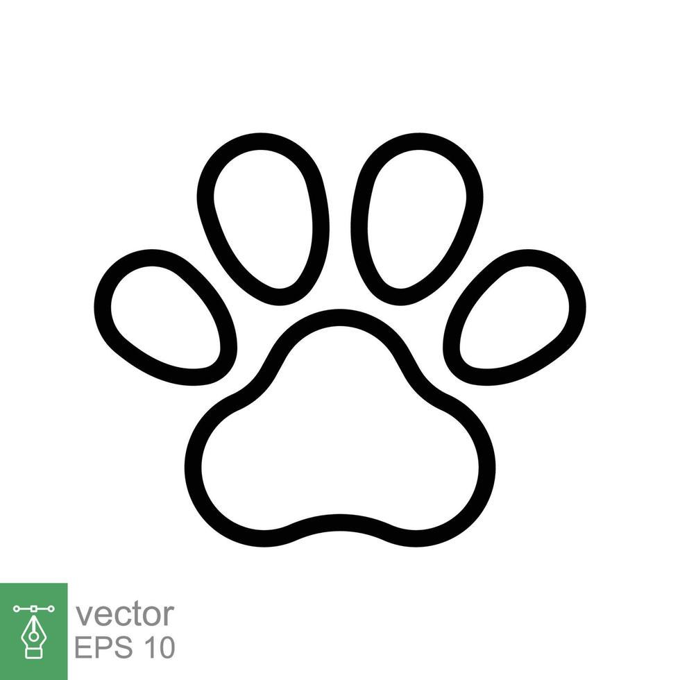 Pfotenabdruck-Symbol. einfacher Gliederungsstil. Fußabdruck, schwarze Silhouette, Hund, Katze, Haustier, Welpe, Tierfußkonzept. Linienvektordarstellung isoliert auf weißem Hintergrund. Folge 10. vektor