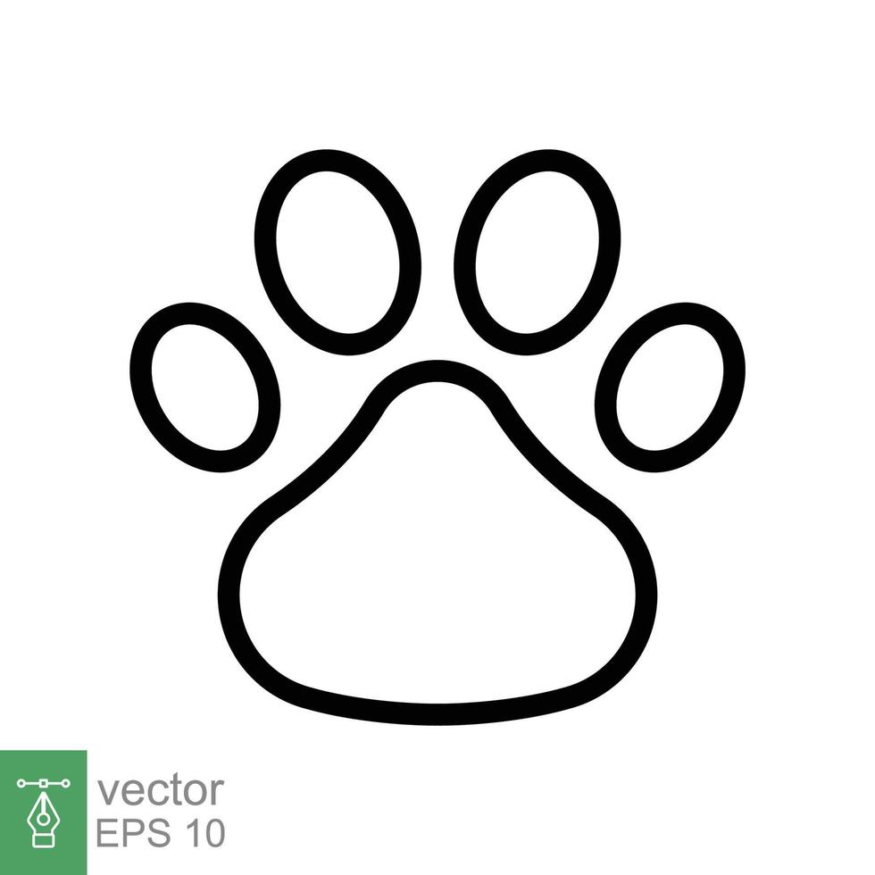 Pfotenabdruck-Symbol. einfacher Gliederungsstil. Fußabdruck, schwarze Silhouette, Hund, Katze, Haustier, Welpe, Tierfußkonzept. Linienvektordarstellung isoliert auf weißem Hintergrund. Folge 10. vektor