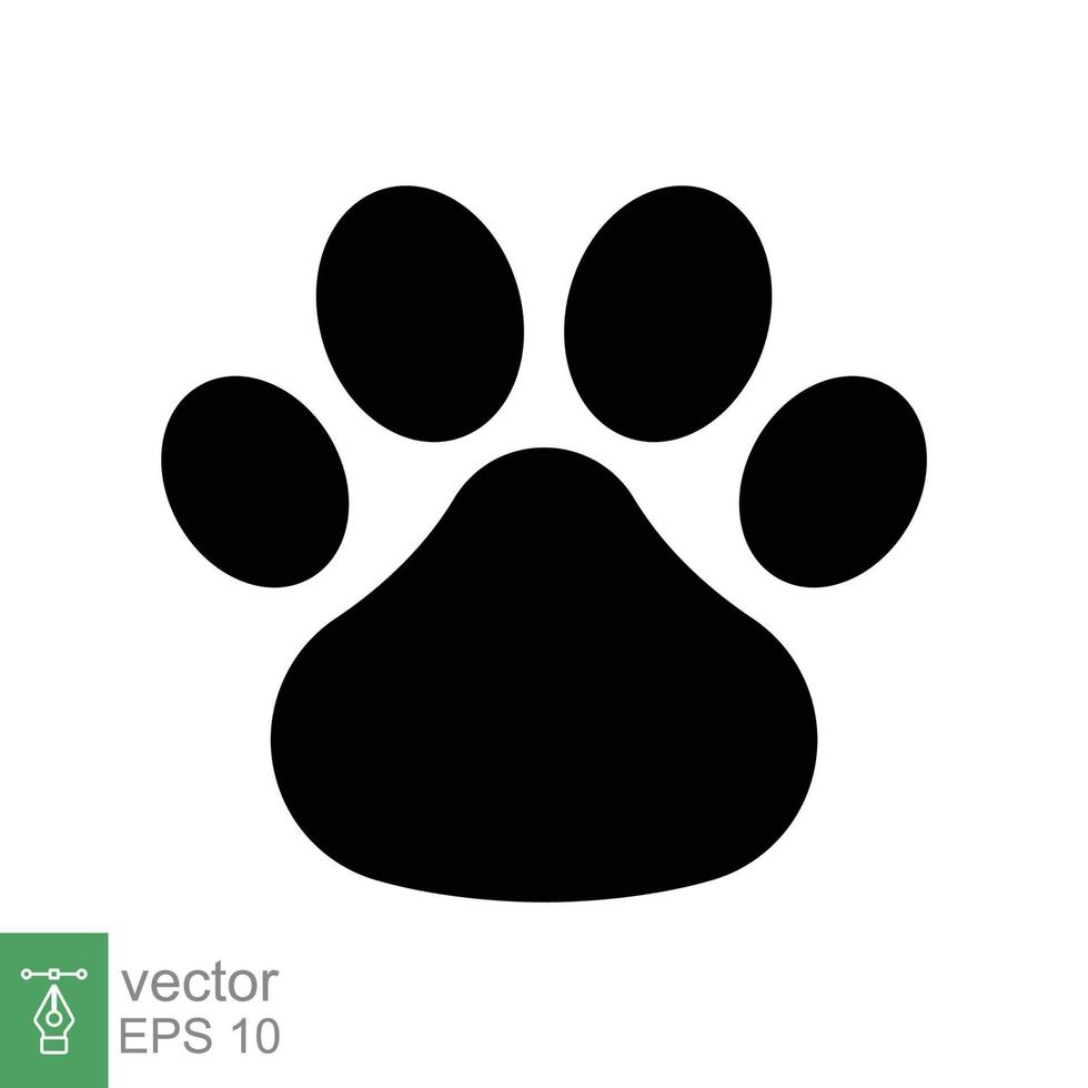 Pfotenabdruck-Symbol. einfacher solider Stil. Fußabdruck, schwarze Silhouette, Hund, Katze, Haustier, Welpe, Tierfußkonzept. Glyphenvektorillustration lokalisiert auf weißem Hintergrund. Folge 10. vektor