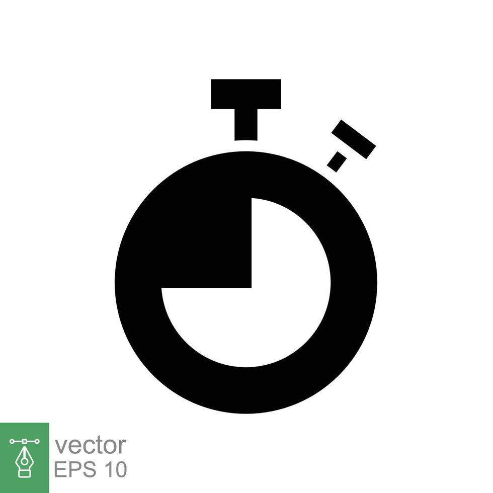 Stoppuhr-Symbol. einfacher solider Stil. Timer-Symbol, Uhr, Countdown, Geschwindigkeitszeitkonzept. Glyphenvektorillustration lokalisiert auf weißem Hintergrund. Folge 10. vektor