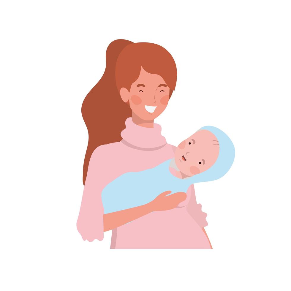 kvinna med ett nyfött barn i armarna vektor
