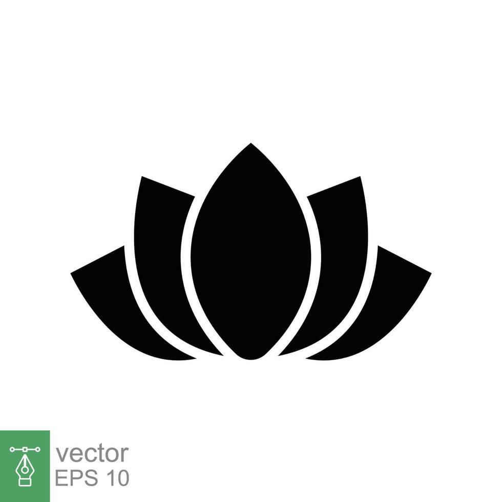 Lotus-Symbol. einfacher solider Stil. Harmoniesymbol, Relax-Spa-Blume, Blütenblatt, Blatt, Blüte, Naturpflanzenkonzept. Silhouette-Zeichen. Glyphenvektorillustration lokalisiert auf weißem Hintergrund. Folge 10. vektor