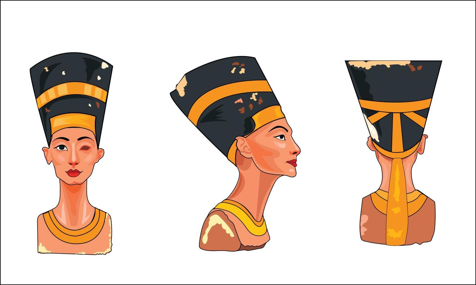 ägyptische Königin Nofretete wurde auf weißem Hintergrund isoliert. große königliche Gemahlin des ägyptischen Pharaos vektor