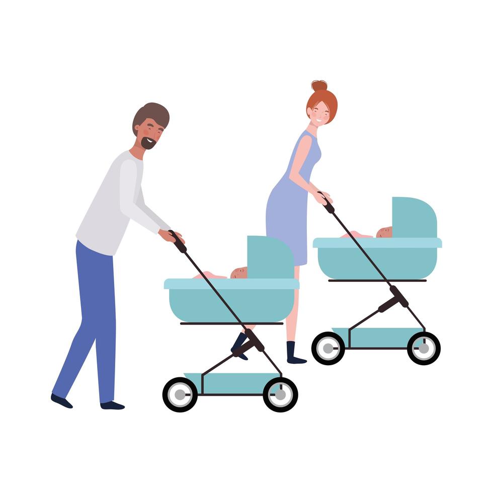 Paar stehend mit einem Neugeborenen im Kinderwagen vektor