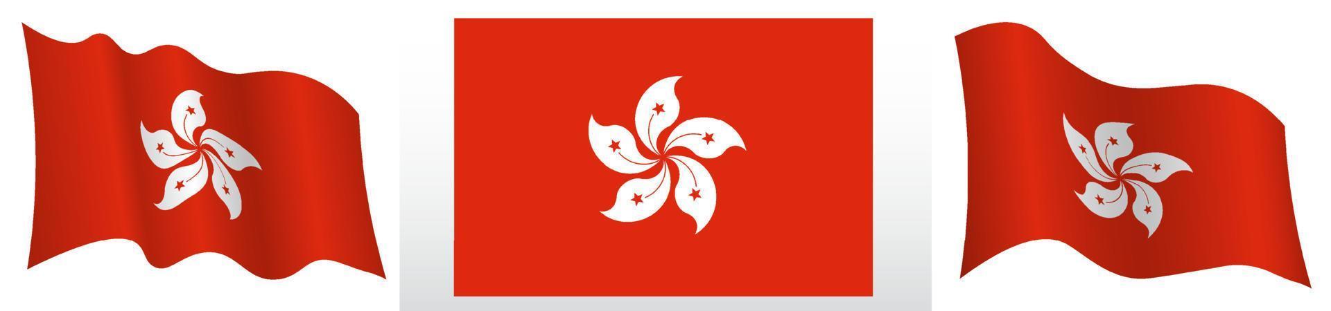 Flagge von Hongkong in statischer Position und in Bewegung, flatternd im Wind in genauen Farben und Größen, auf weißem Hintergrund vektor