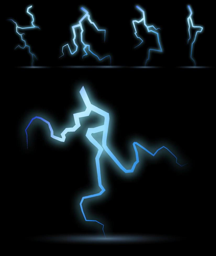 elektrische Entladung des Blitzes schlägt in den Boden ein. gewitter, strom, blitzeffekt für jeden dunklen hintergrund. Vektor