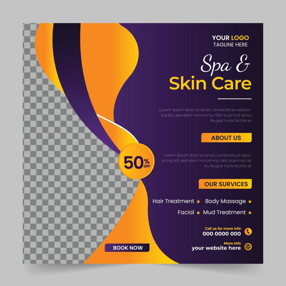 Modernes Spa Beauty Center und Massage Social Media Post Square Promotion Banner und Web Internet Ads Template Design. vektor