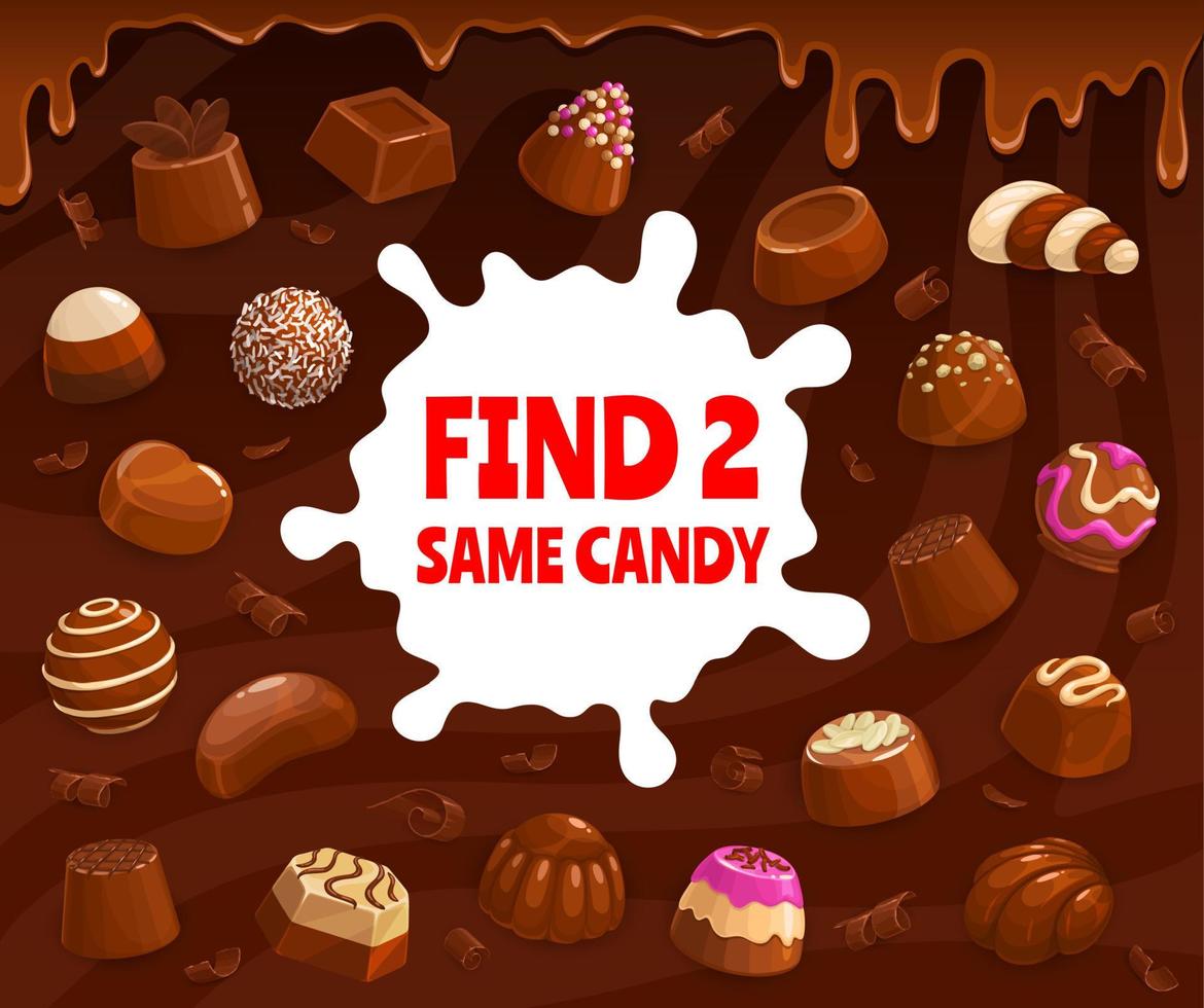 Schokoladenpraline und Fudge finden zwei gleiche Bonbons vektor