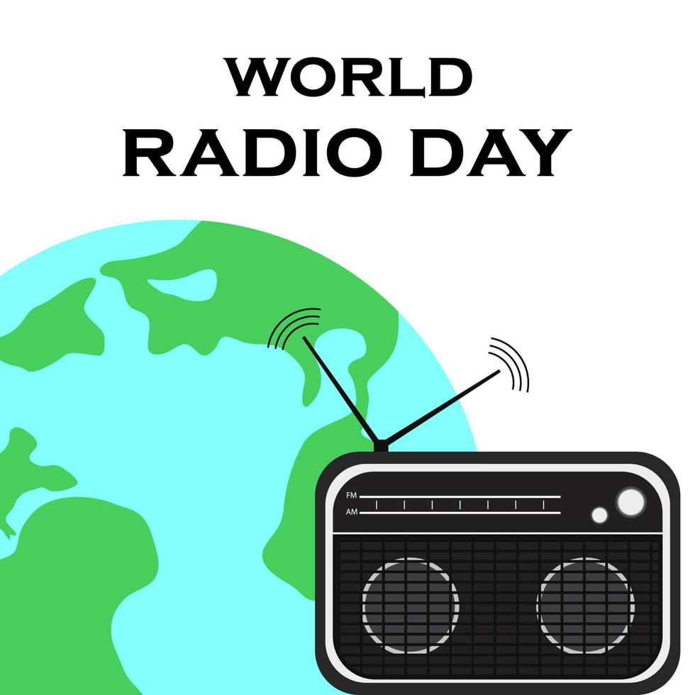 värld radio dag. svart retro radio. vektor illustration